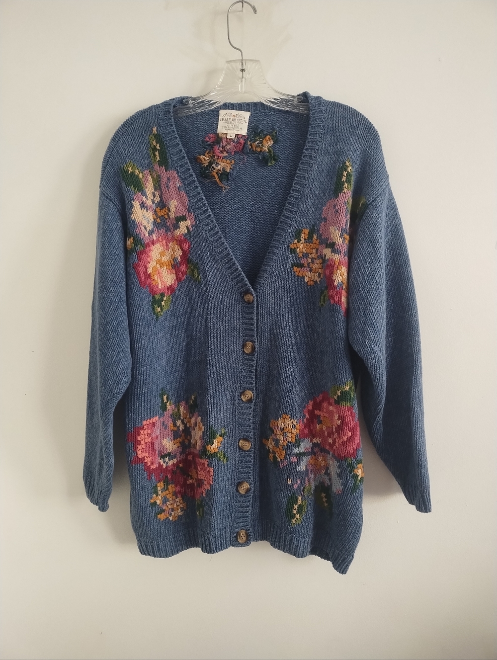 Vintage Susan Bristol Hand Knitted Floral Cottagecore Cardigan Sweater